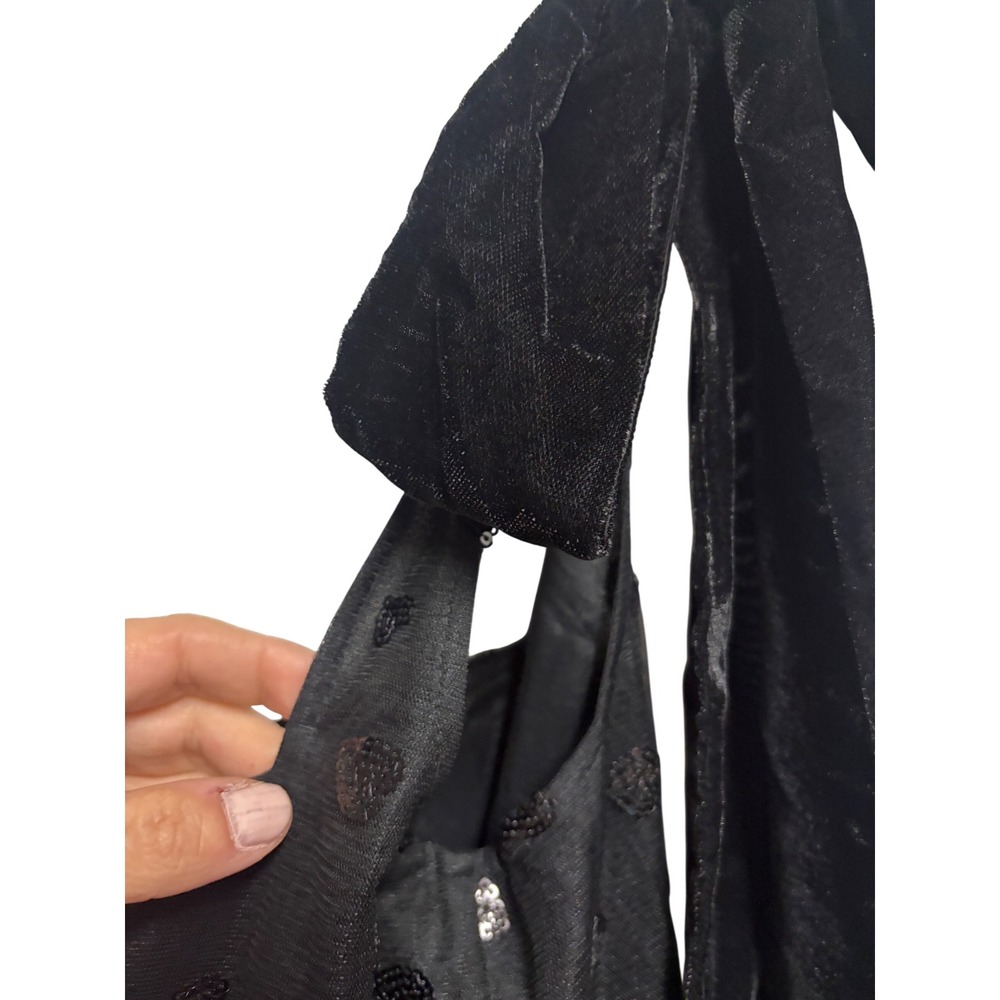Anthropologie Geisha Designs Mini Dress Black Heart Sequin Tulle Velvet Bows 6 - Picture 5 of 10
